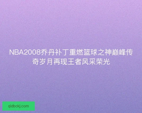 NBA2008乔丹补丁重燃篮球之神巅峰传奇岁月再现王者风采荣光
